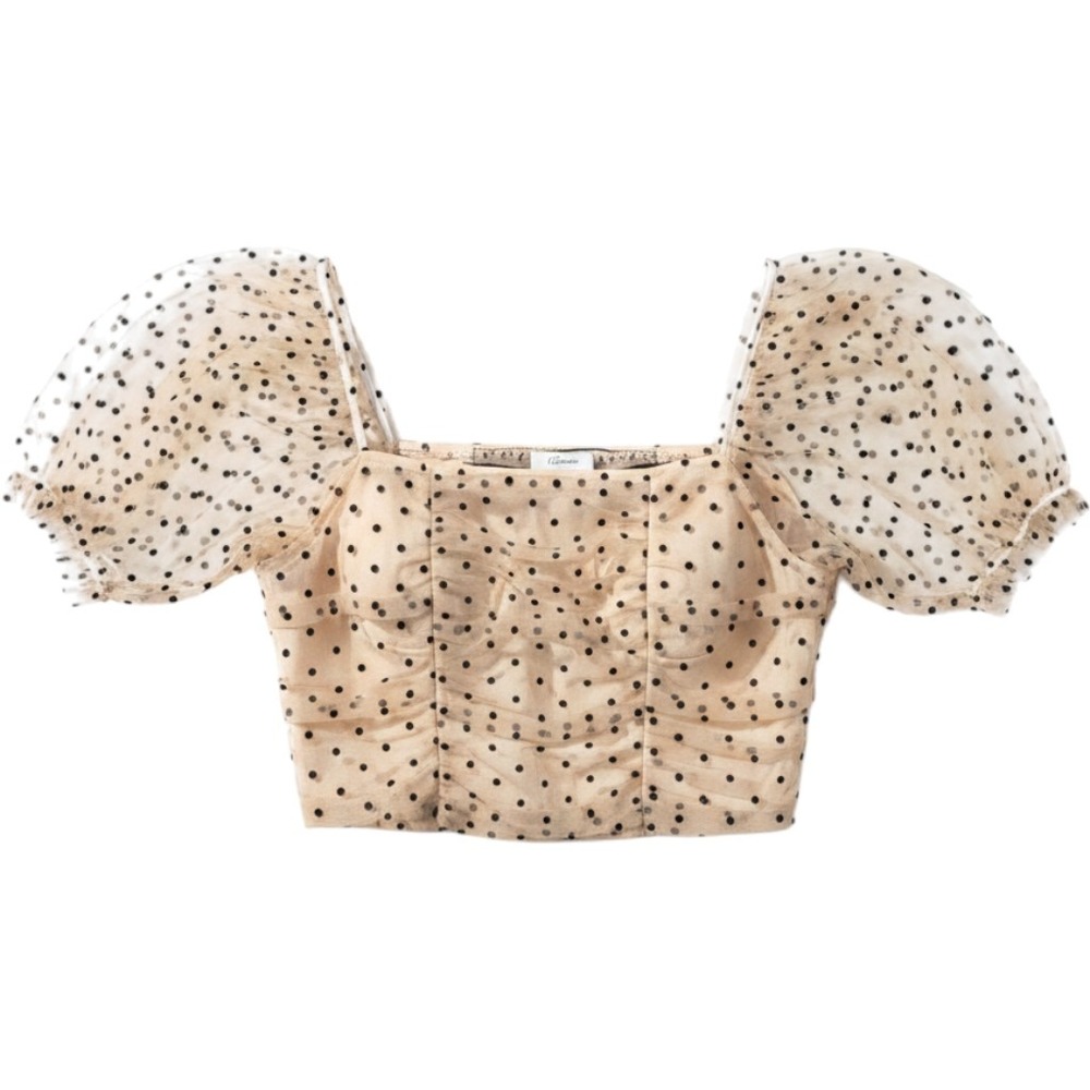 Womans Polka Dot Cropped Mesh Blouse